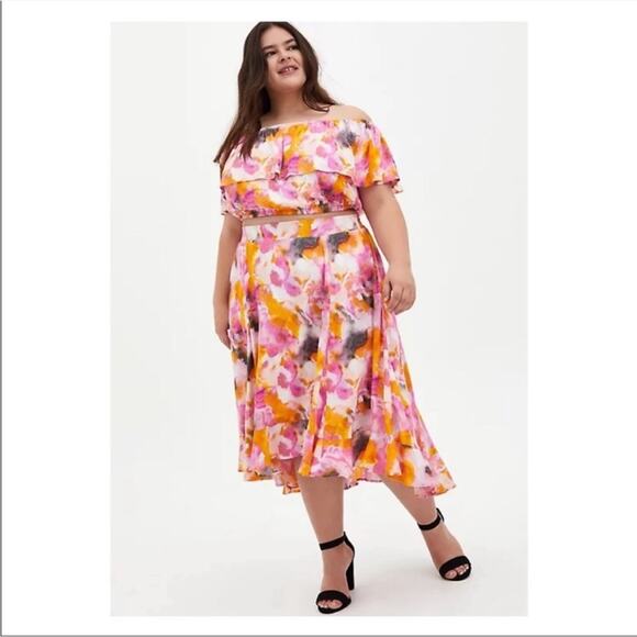 Torrid Pink Tie Dye Ruffle Detail Crop Top Size 10 M/L - Picture 3 of 11